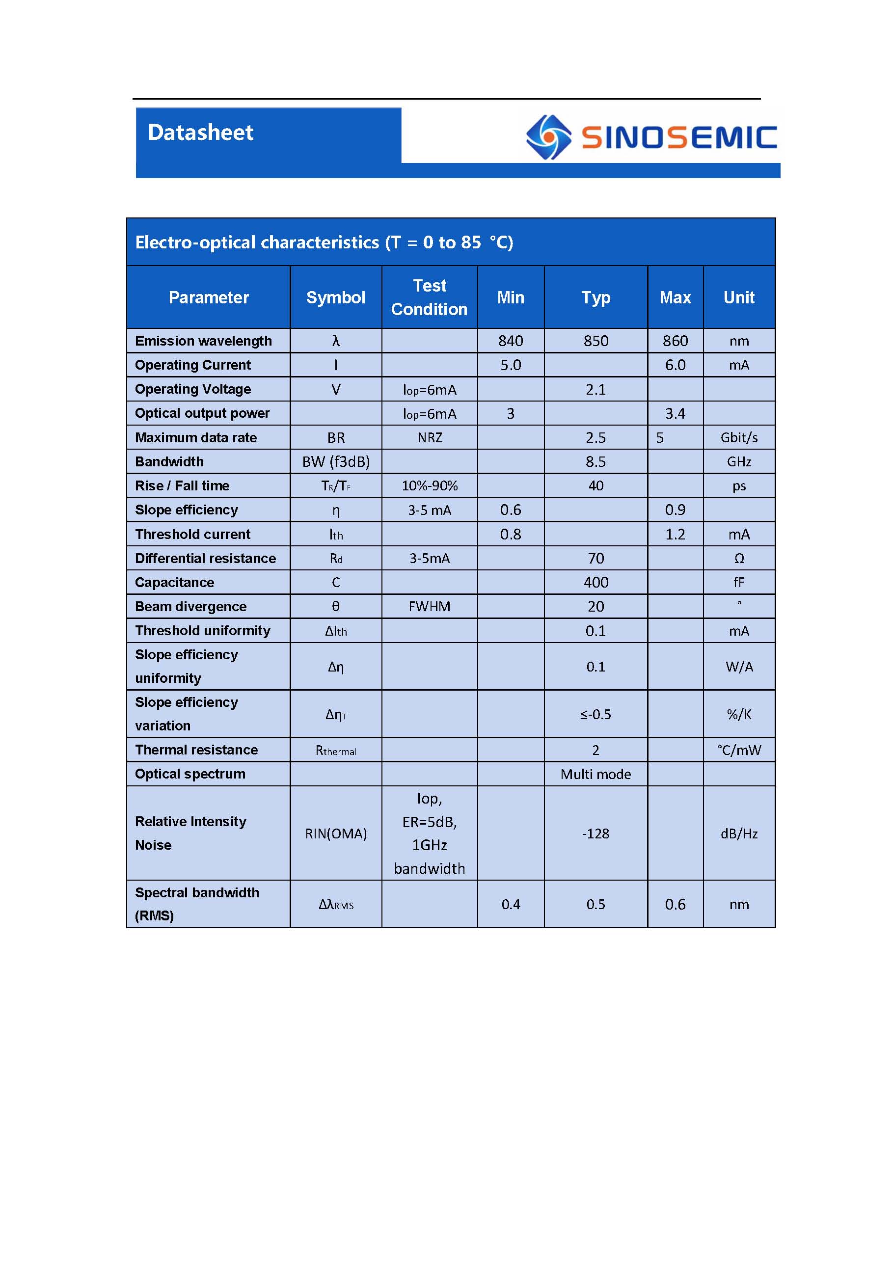 850nm2.5G VCSEL芯片异面电极VDS85B0001